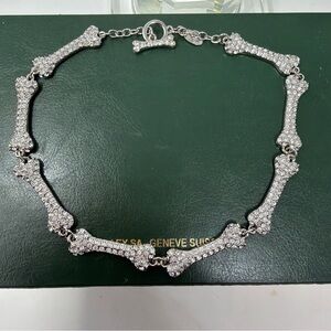 Vivienne Westwood Bone Motif Choker Necklace Silver Clear Stone